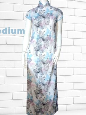ʕ·ᴥ·ʔ Asian Dress Blue & Pink Butterfly Print Maxi Dress